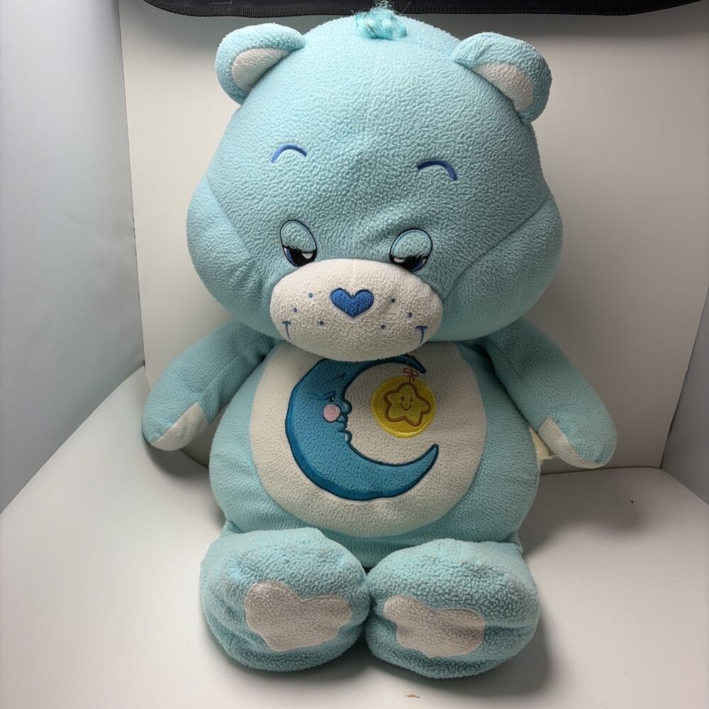 2002 Care Bears Large 30” Bedtime Bear Plush Jumbo Pillow Blue Moon Star